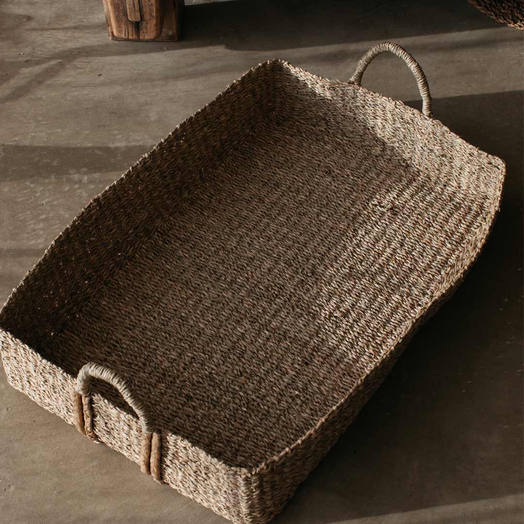 Also Home Pilvi Set of 2 Rectangle Seagrass Wide Baskets with Plaited Handles