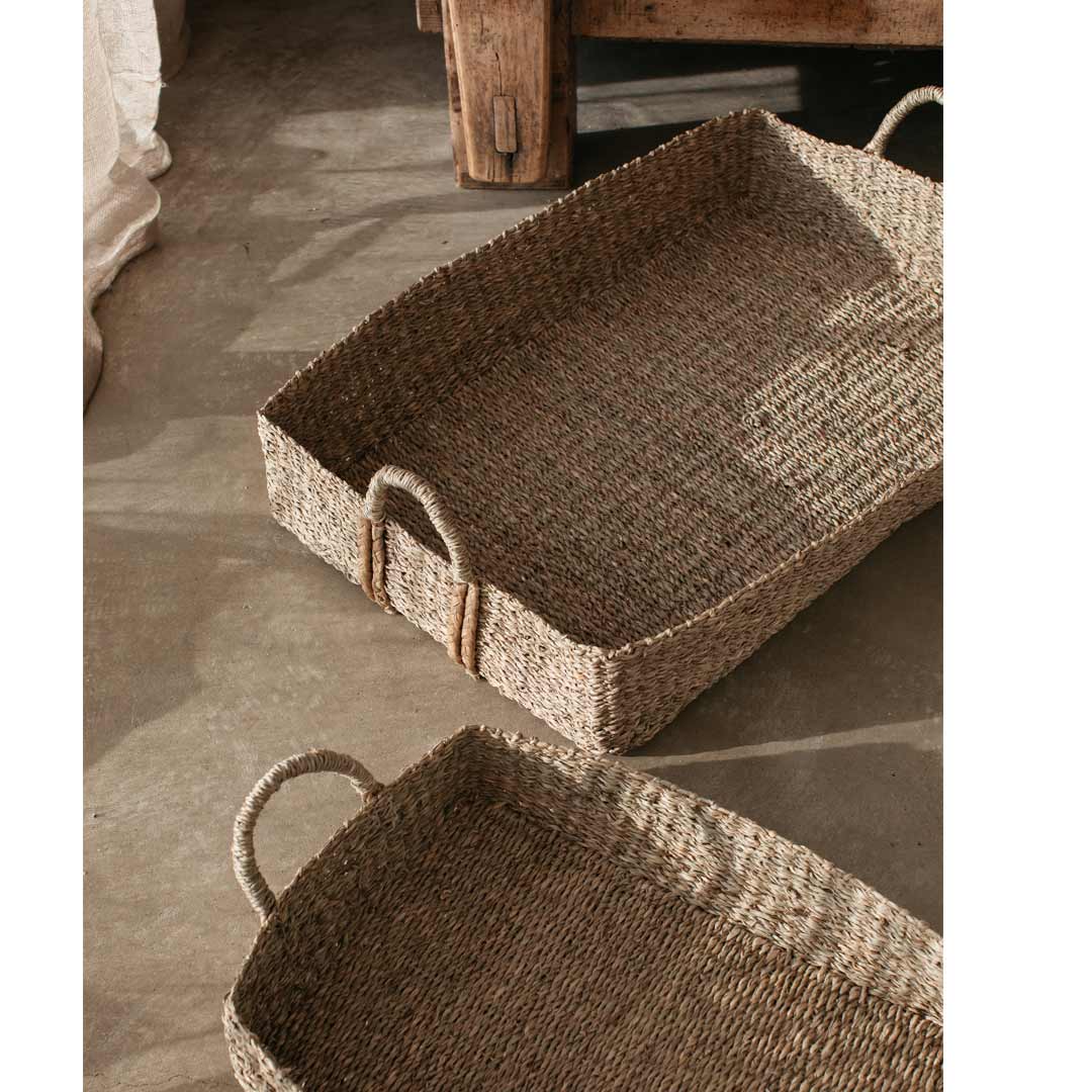 Also Home Pilvi Set of 2 Rectangle Seagrass Wide Baskets with Plaited Handles