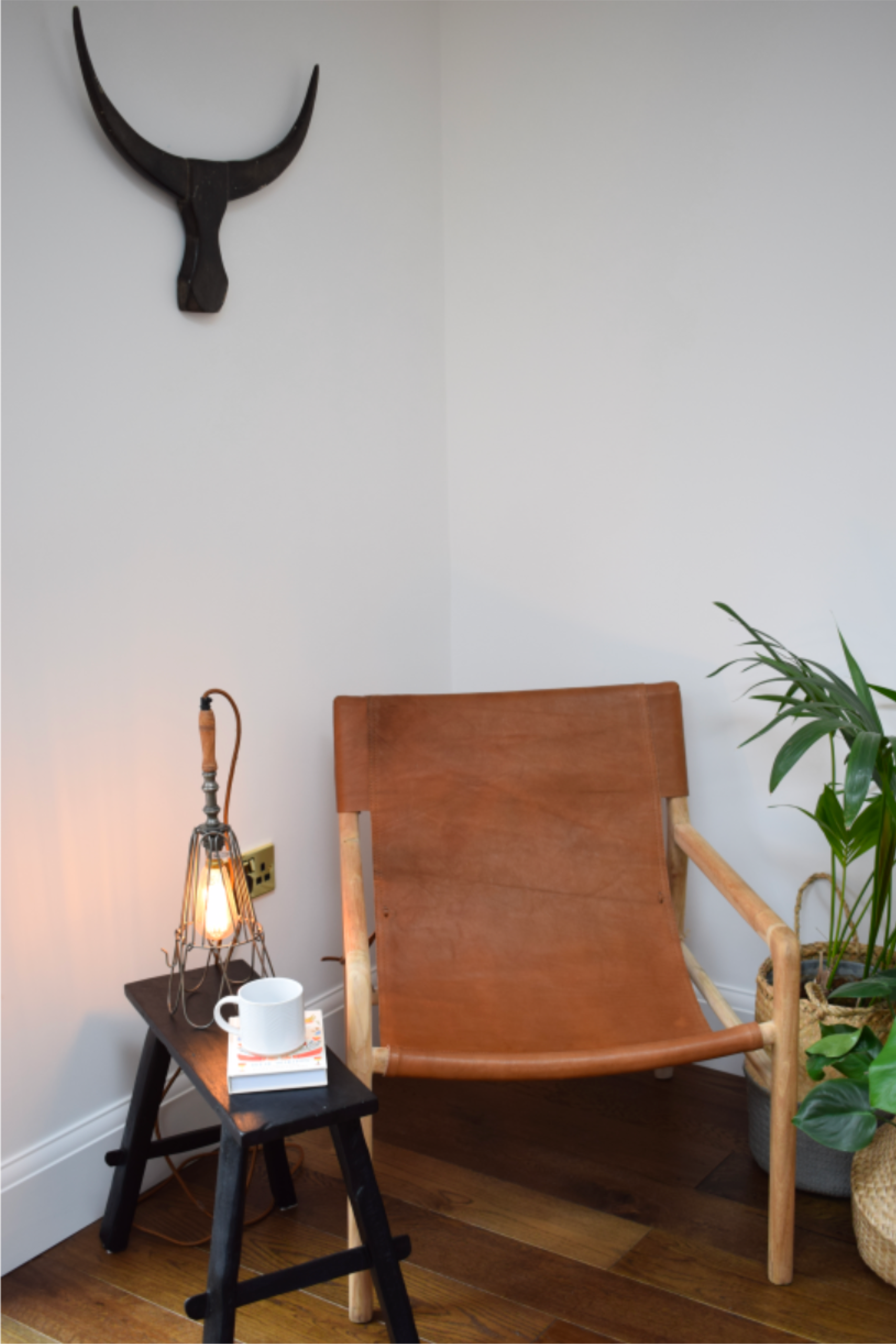 Teak Leather Sling Chair Tan
