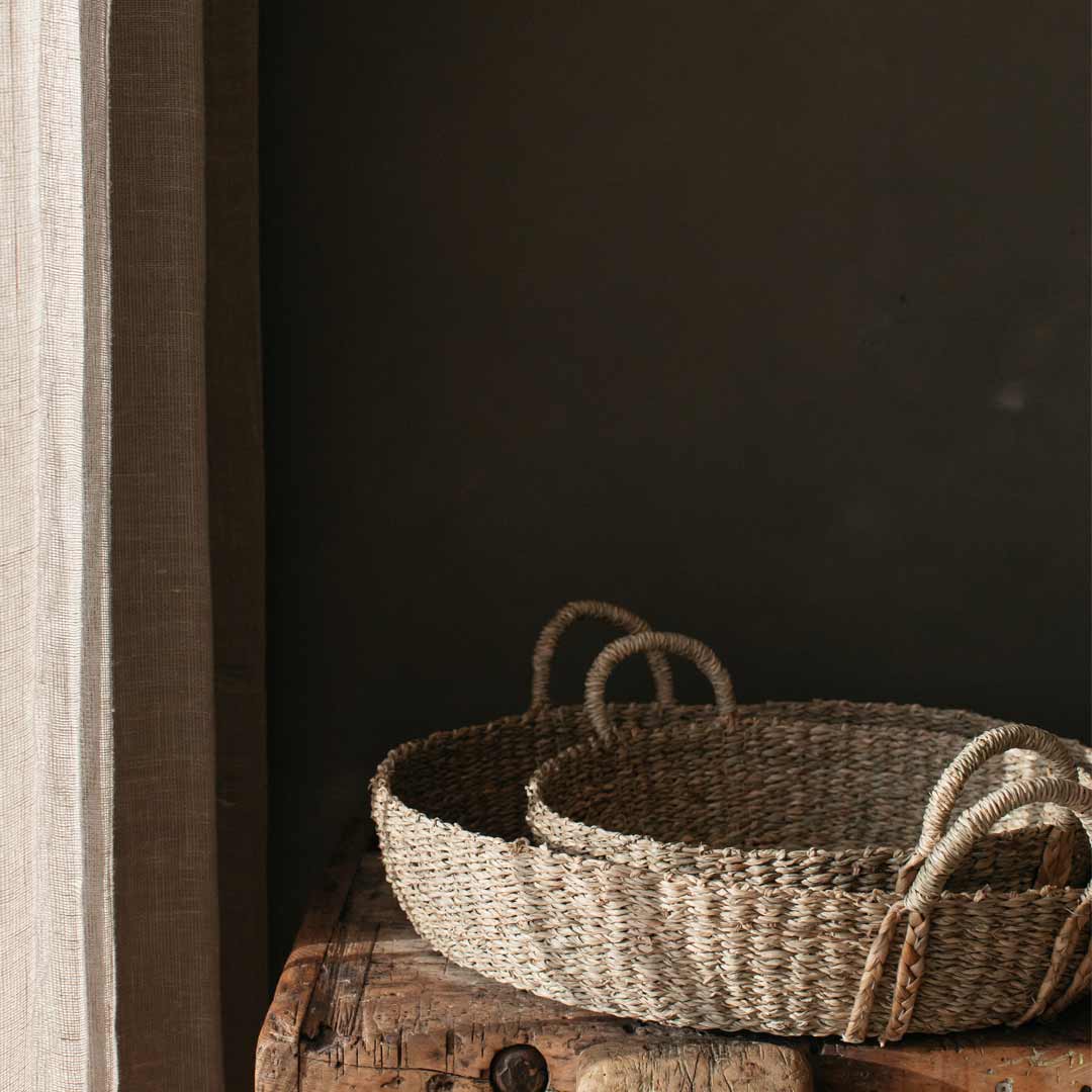 Kuten Set of 2 Round Seagrass Wide Basket with Plaited Handles