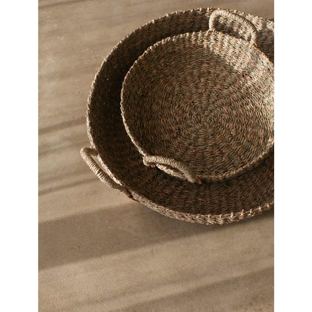 Kuten Set of 2 Round Seagrass Wide Basket with Plaited Handles