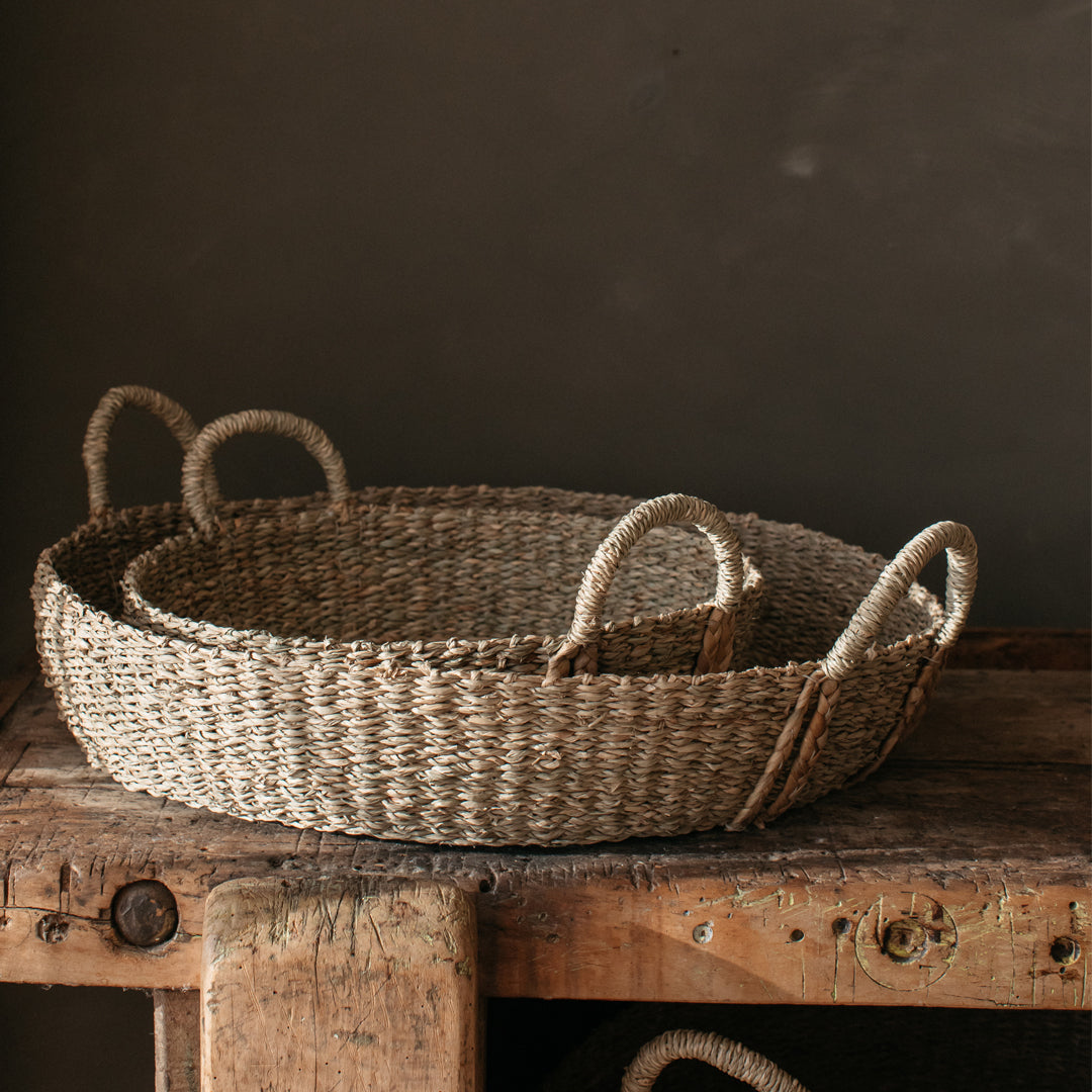 Kuten Set of 2 Round Seagrass Wide Basket with Plaited Handles
