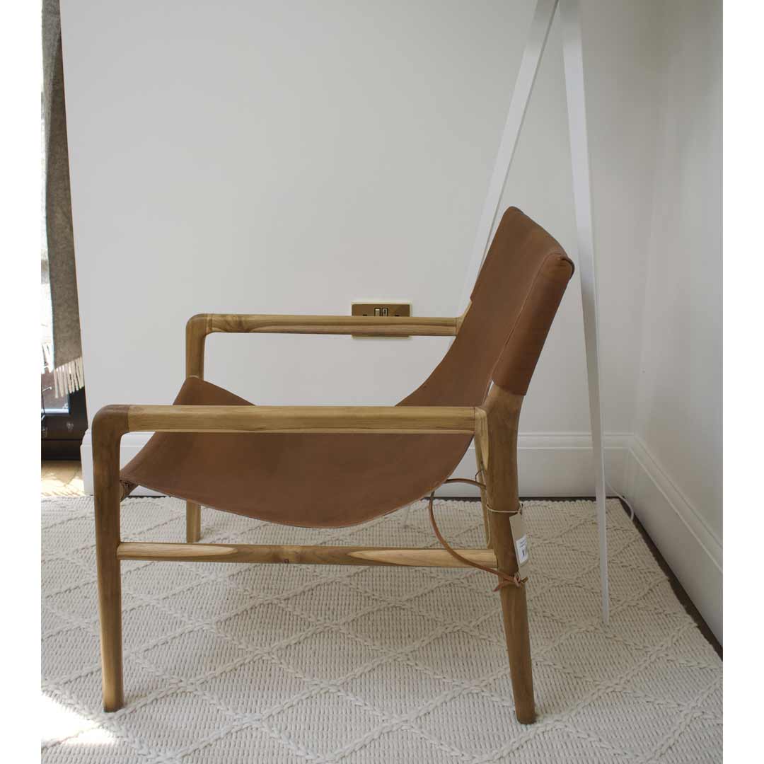 Teak Leather Sling Chair Tan