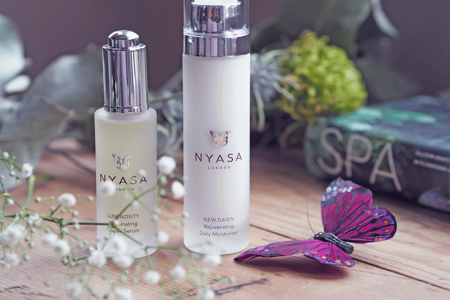 Nyasa skincare products & butterfly