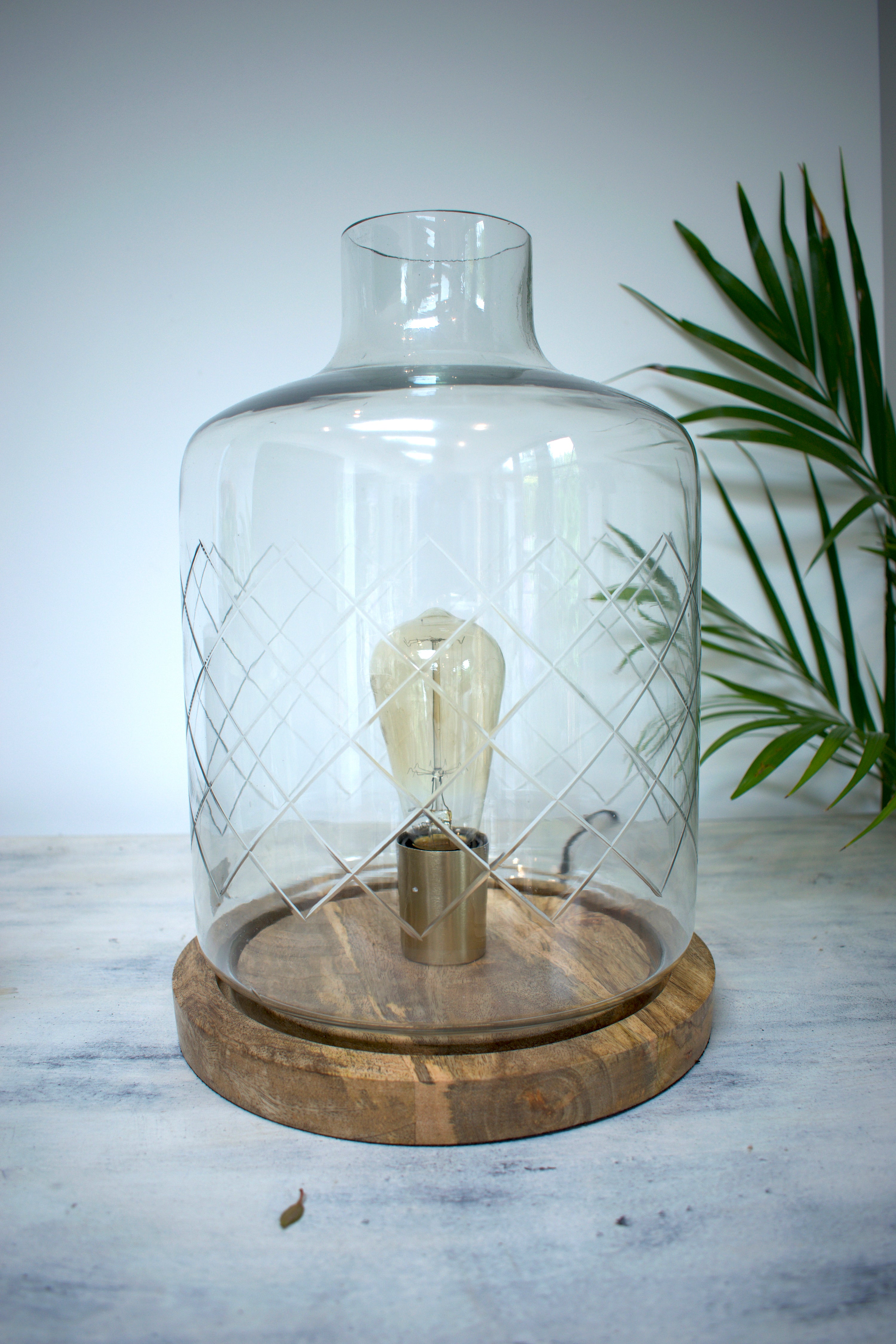 Etched Glass Hurricane Light - Natural