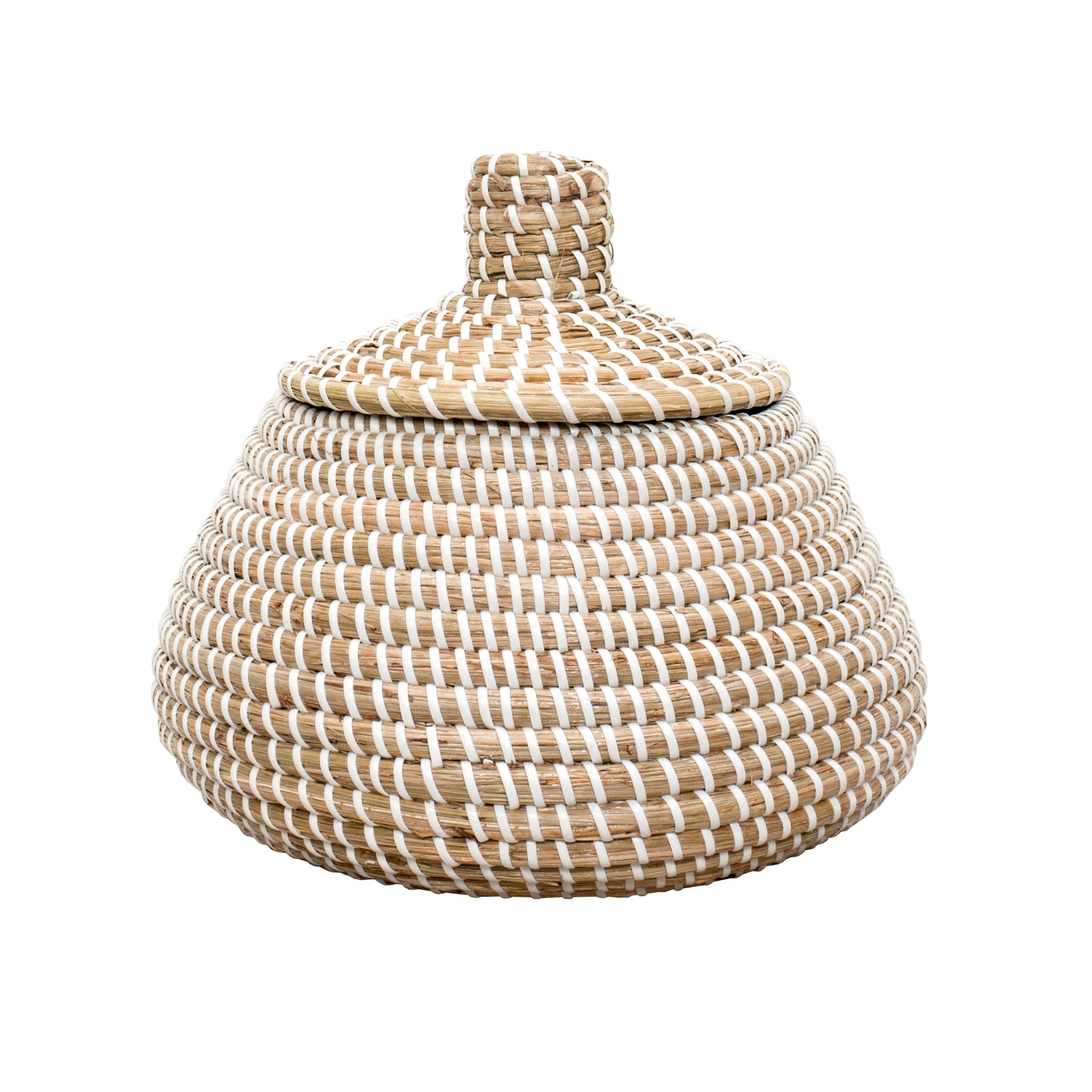 Sukoshi Large Lidded Seagrass Basket White 36x32cm