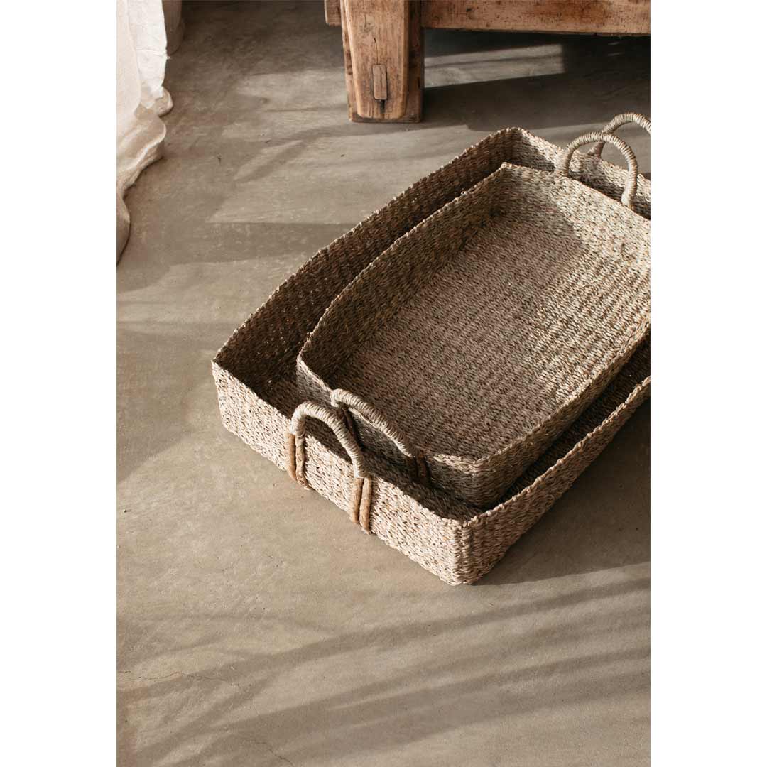 Also Home Pilvi Set of 2 Rectangle Seagrass Wide Baskets with Plaited Handles