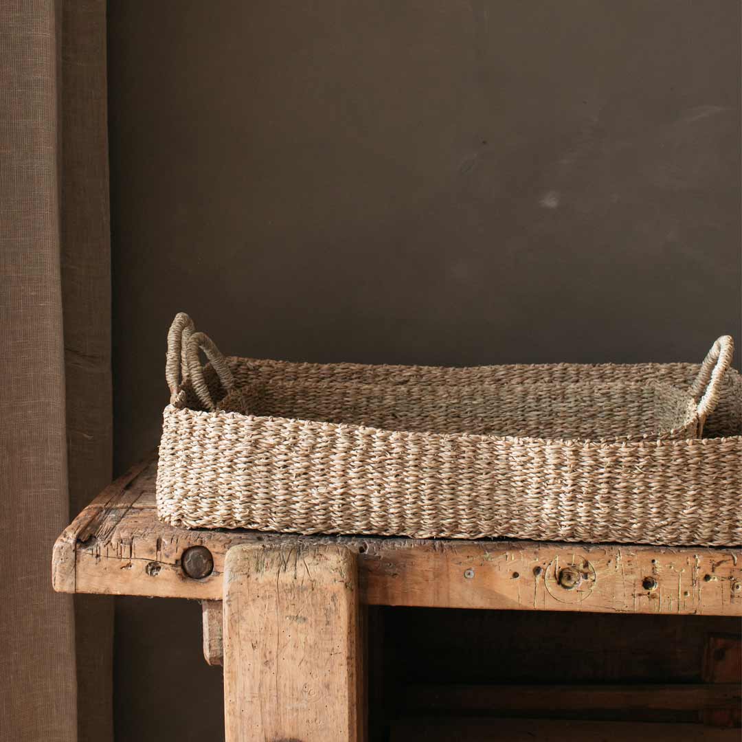 Also Home Pilvi Set of 2 Rectangle Seagrass Wide Baskets with Plaited Handles