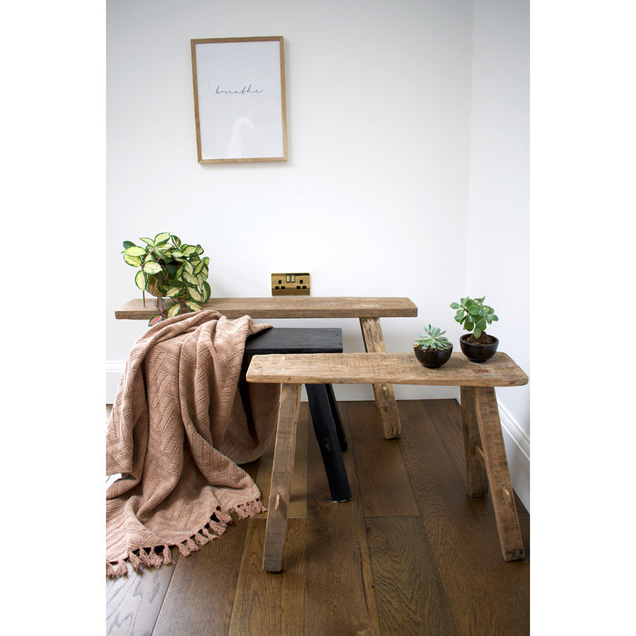 Recycled Teak Wood Bench Black Small
